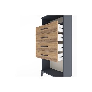 Arges Dolap Tek Raflı 4 Çekmeceli 60x30x134 Antrasit-çam
