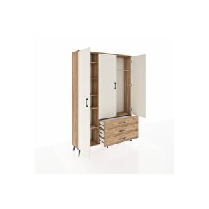 Arges Dolap 6 Raflı 3 Çekmeceli Tek Askılı 132x30x195 Çam-aytaşı/çam