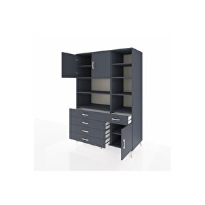 Kronos Dolap 9 Raflı 5 Çekmeceli 3 Kapaklı 132x59x195 Antrasit-antrasit/antrasit