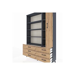Arges Gardrop 8 Raflı 6 Çekmeceli Tek Kapaklı  132x30x195 Antrasit-çam