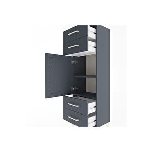 Arges Dolap 2 Raflı 4 Çekmeceli Tek Kapaklı 44x30x134 Antrasit-antrasit