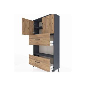 Arges Dolap 3 Raflı 2 Çekmeceli 2 Kapaklı 88x30x163 Antrasit-çam