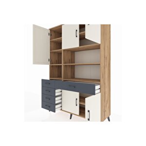 Hyperion Dolap 9 Raflı 5 Çekmeceli 5 Kapaklı 132x44x195 Çam-aytaşı/antrasit