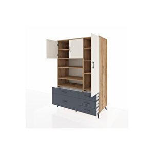 Kronos Dolap 9 Raflı 5 Çekmeceli 3 Kapaklı 132x59x195 Çam-aytaşı/antrasit