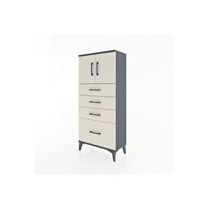 Hyperion Dolap Tek Raflı 4 Çekmeceli 2 Kapaklı 60x44x134 Antrasit-aytaşı