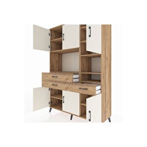 Hyperion Dolap 10 Raflı 3 Çekmeceli 6 Kapaklı 132x44x195 Çam-aytaşı/çam