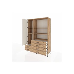 Hyperion Dolap 7 Raflı 6 Çekmeceli Tek Kapaklı  132x44x195 Çam-aytaşı/çam