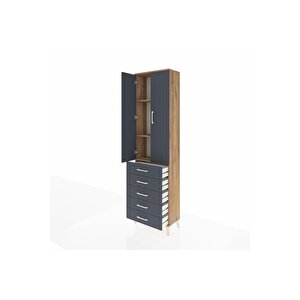 Arges Dolap 3 Raflı 5 Çekmeceli 2 Kapaklı 60x30x221 Çam-antrasit