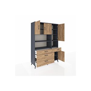 Hyperion Gardrop 9 Raflı 4 Çekmeceli 4 Kapaklı 132x44x195 Antrasit-çam