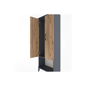 Arges Dolap Tek Raflı 2 Kapaklı Tek Askılı 60x30x163 Antrasit-çam