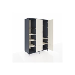 Kronos Dolap 6 Raflı 4 Kapaklı Tek Askılı 132x59x195 Antrasit-aytaşı/aytaşı