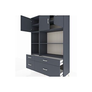 Hyperion Gardrop 8 Raflı 4 Çekmeceli 3 Kapaklı 132x44x195 Antrasit-antrasit