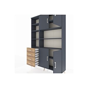 Arges Dolap 9 Raflı 4 Çekmeceli 4 Kapaklı 132x30x195 Antrasit-antrasit/çam