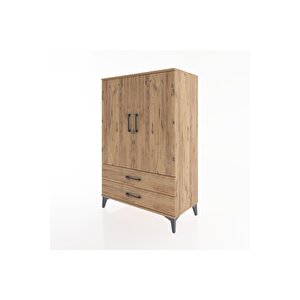 Hyperion Dolap Tek Raflı 2 Çekmeceli Tek Askılı 88x44x134 Çam-çam