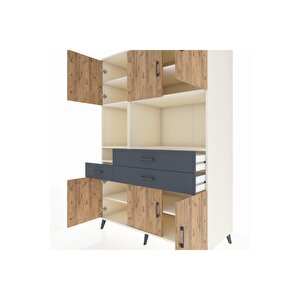 Kronos Dolap 9 Raflı 3 Çekmeceli 6 Kapaklı 132x59x195 Aytaşı-çam/antrasit