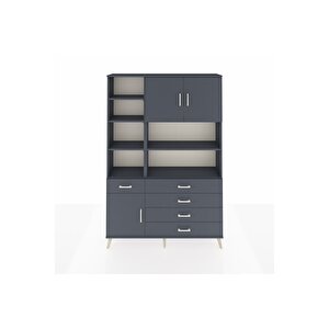 Arges Gardrop 9 Raflı 5 Çekmeceli 3 Kapaklı 132x30x195 Antrasit-antrasit