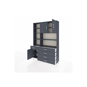 Arges Gardrop 9 Raflı 5 Çekmeceli 3 Kapaklı 132x30x195 Antrasit-antrasit