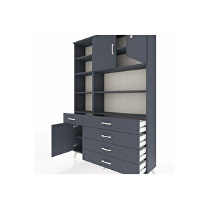 Arges Gardrop 9 Raflı 5 Çekmeceli 3 Kapaklı 132x30x195 Antrasit-antrasit