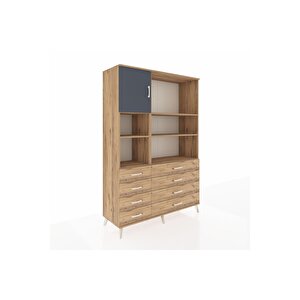 Hyperion Dolap 7 Raflı 8 Çekmeceli Tek Kapaklı  132x44x195 Çam-antrasit/çam