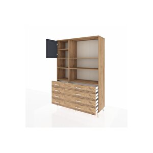 Hyperion Dolap 7 Raflı 8 Çekmeceli Tek Kapaklı  132x44x195 Çam-antrasit/çam