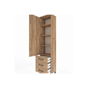 Arges Dolap 4 Raflı 3 Çekmeceli Tek Kapaklı 44x30x182 Çam-çam