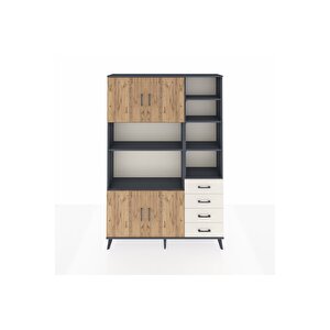 Arges Dolap 9 Raflı 4 Çekmeceli 4 Kapaklı 132x30x195 Antrasit-çam/aytaşı