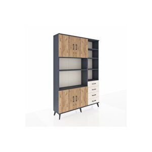 Arges Dolap 9 Raflı 4 Çekmeceli 4 Kapaklı 132x30x195 Antrasit-çam/aytaşı