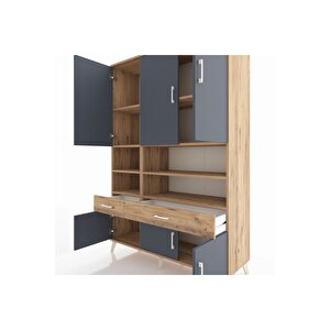 Hyperion Dolap 8 Raflı 2 Çekmeceli 6 Kapaklı 132x44x195 Çam-antrasit/çam