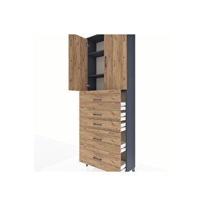 Arges Dolap 3 Raflı 5 Çekmeceli 2 Kapaklı 88x30x243 Antrasit-çam