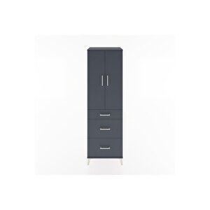 Hyperion Dolap 3 Raflı 3 Çekmeceli 2 Kapaklı 60x44x195 Antrasit-antrasit