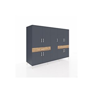 Kronos Dolap 12 Raflı 2 Çekmeceli 8 Kapaklı 220x59x163 Antrasit-antrasit/çam
