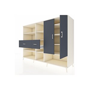 Kronos Dolap 10 Raflı 2 Çekmeceli 2 Kapaklı 220x59x163 Aytaşı-antrasit