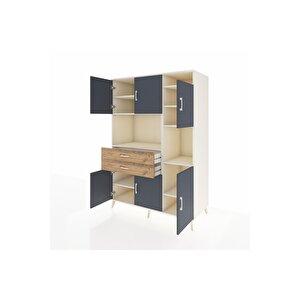 Kronos Dolap 9 Raflı 2 Çekmeceli 6 Kapaklı 132x59x195 Aytaşı-antrasit/çam