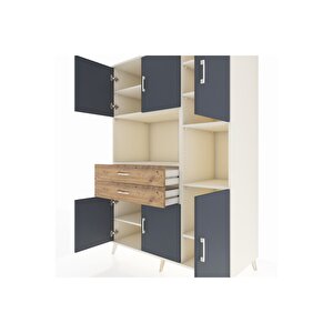 Kronos Dolap 9 Raflı 2 Çekmeceli 6 Kapaklı 132x59x195 Aytaşı-antrasit/çam