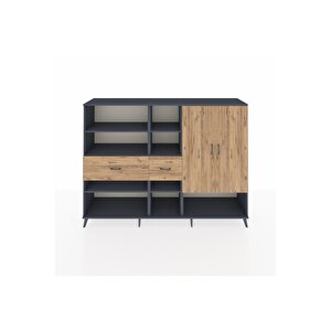 Hyperion Dolap 10 Raflı 2 Çekmeceli 2 Kapaklı 220x44x163 Antrasit-çam