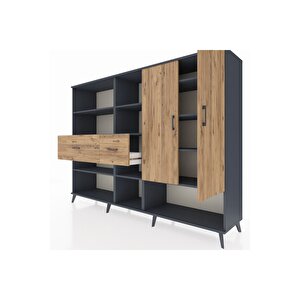 Hyperion Dolap 10 Raflı 2 Çekmeceli 2 Kapaklı 220x44x163 Antrasit-çam