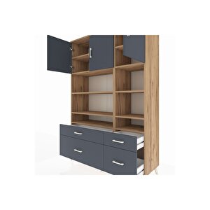 Hyperion Gardrop 10 Raflı 4 Çekmeceli 3 Kapaklı 132x44x195 Çam-antrasit