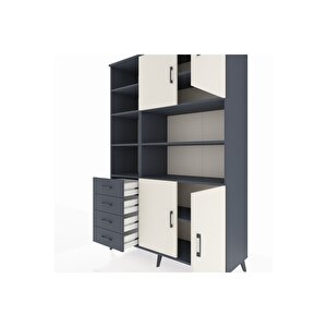 Hyperion Dolap 9 Raflı 4 Çekmeceli 4 Kapaklı 132x44x195 Antrasit-aytaşı/antrasit