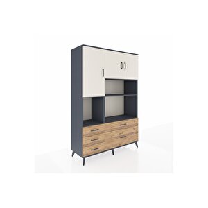 Hyperion Dolap 8 Raflı 5 Çekmeceli 3 Kapaklı 132x44x195 Antrasit-aytaşı/çam