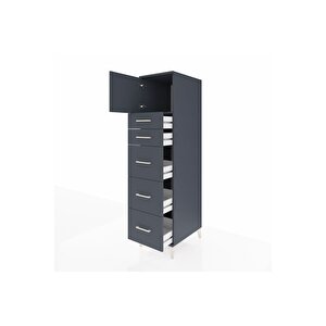 Kronos Dolap Tek Raflı 5 Çekmeceli Tek Kapaklı 44x59x182 Antrasit-antrasit