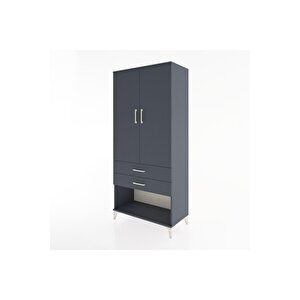 Hyperion Dolap 2 Raflı 2 Çekmeceli Tek Askılı 88x44x195 Antrasit-antrasit