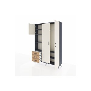 Arges Dolap 6 Raflı 3 Çekmeceli Tek Askılı 132x30x195 Antrasit-aytaşı/çam