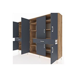 Hyperion Dolap 12 Raflı 2 Çekmeceli 8 Kapaklı 220x44x163 Çam-antrasit