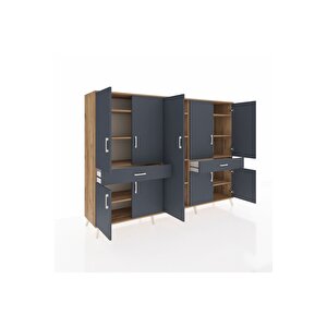Hyperion Dolap 12 Raflı 2 Çekmeceli 8 Kapaklı 220x44x163 Çam-antrasit