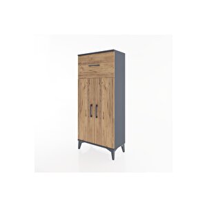 Hyperion Dolap 2 Raflı Tek Çekmeceli 2 Kapaklı 60x44x134 Antrasit-çam
