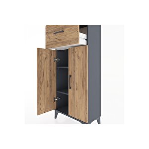 Hyperion Dolap 2 Raflı Tek Çekmeceli 2 Kapaklı 60x44x134 Antrasit-çam
