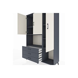 Hyperion Dolap 6 Raflı 3 Çekmeceli 3 Kapaklı 132x44x195 Antrasit-aytaşı/antrasit