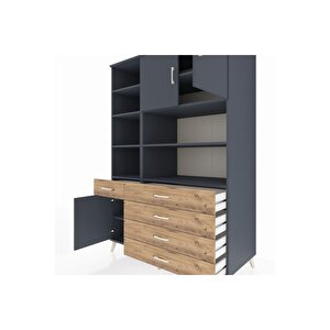 Kronos Dolap 9 Raflı 5 Çekmeceli 3 Kapaklı 132x59x195 Antrasit-antrasit/çam