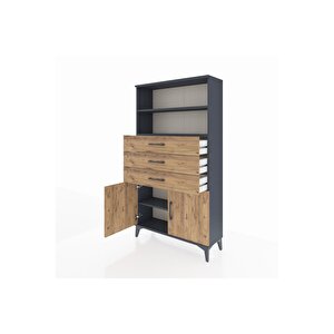 Arges Dolap 3 Raflı 3 Çekmeceli 2 Kapaklı 88x30x163 Antrasit-çam