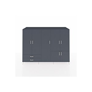Kronos Dolap 12 Raflı 2 Çekmeceli 7 Kapaklı 220x59x163 Antrasit-antrasit
